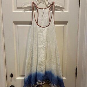 FREE PEOPLE  IVORY and Navy with Gold Trim asymmetrical  DRESS size large